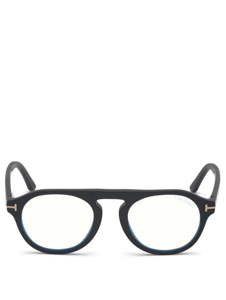 Round Optical Glasses With Blue Block And Clip-On Lenses