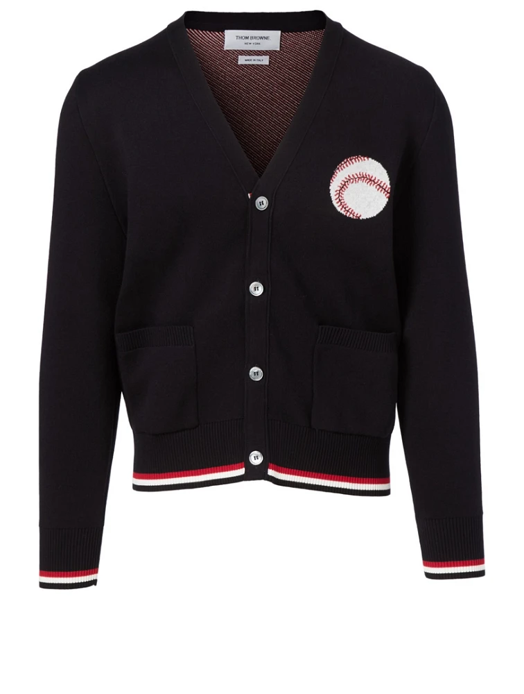 Cotton Cardigan With Baseball Patch