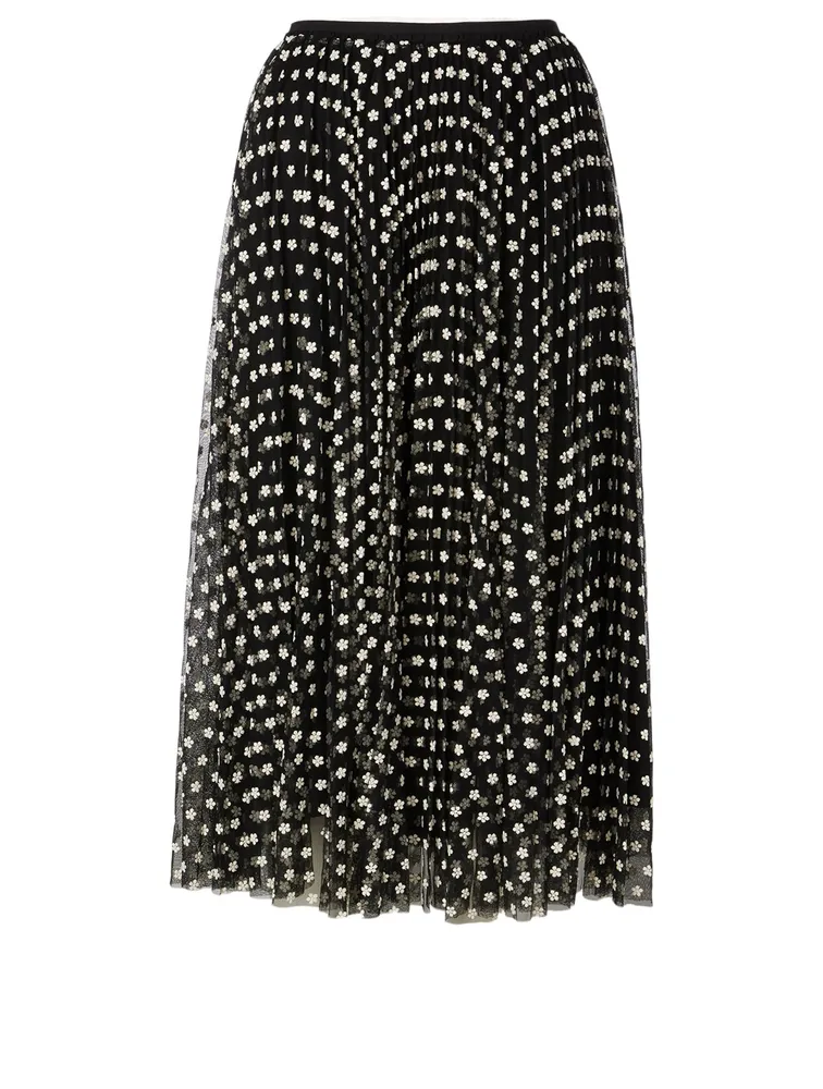 Tulle Midi Skirt With Flower Embroidery