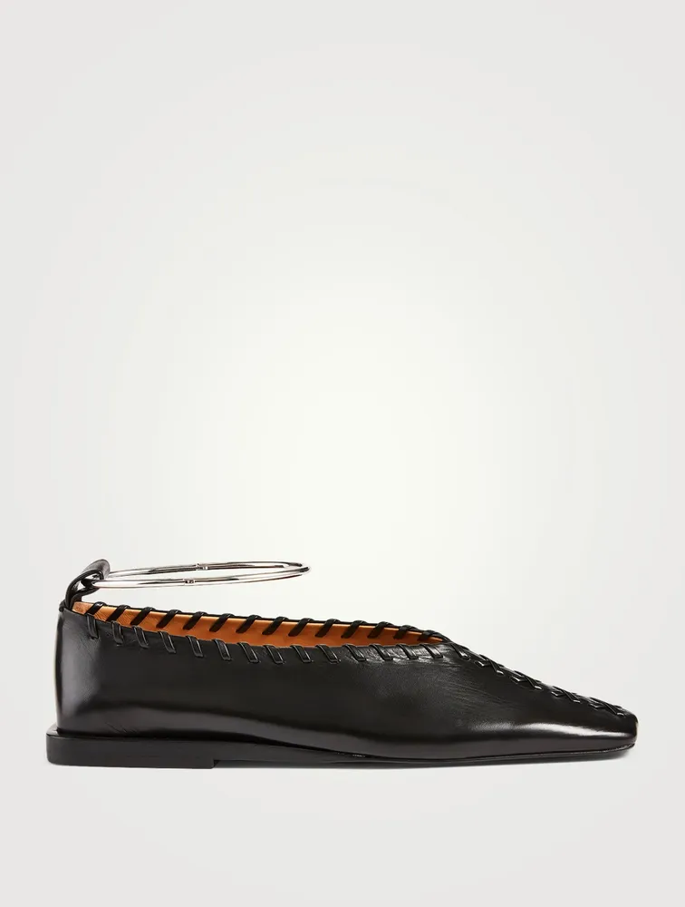 Whipstitched Leather Flats With Anklet