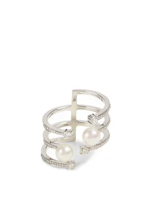 Spectrum 18K White Gold Ring With Diamonds And Pearl