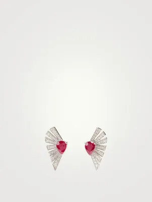 Labyrinth 18K White Gold Earrings With Diamonds And Rubies