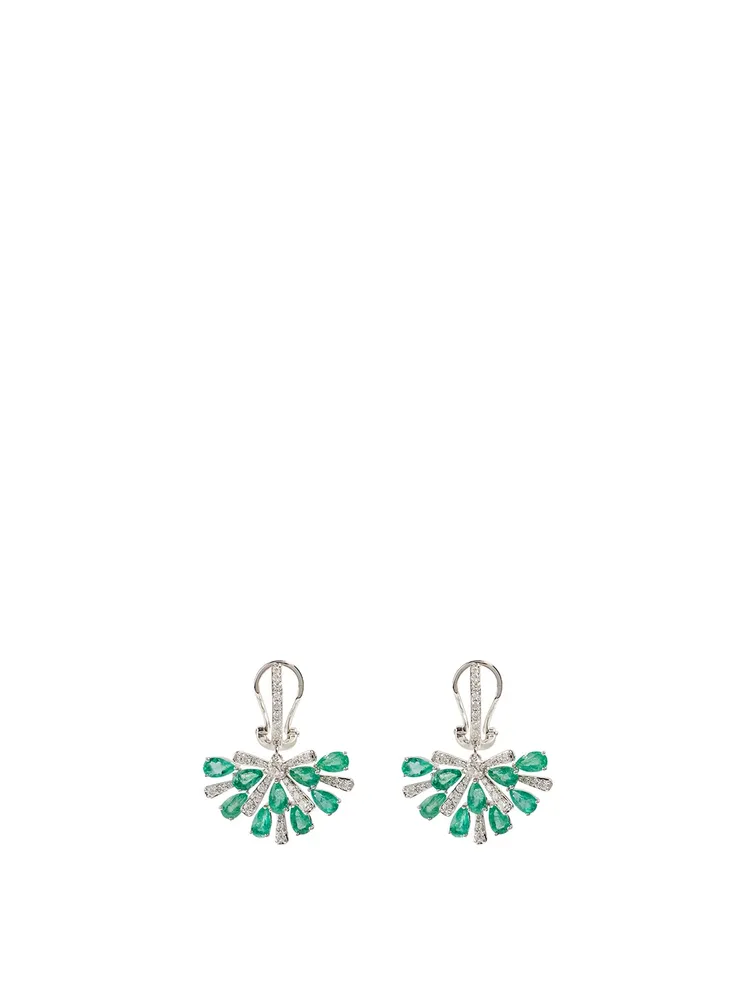 Botanica 18K White Gold Earrings With Diamonds And Emeralds