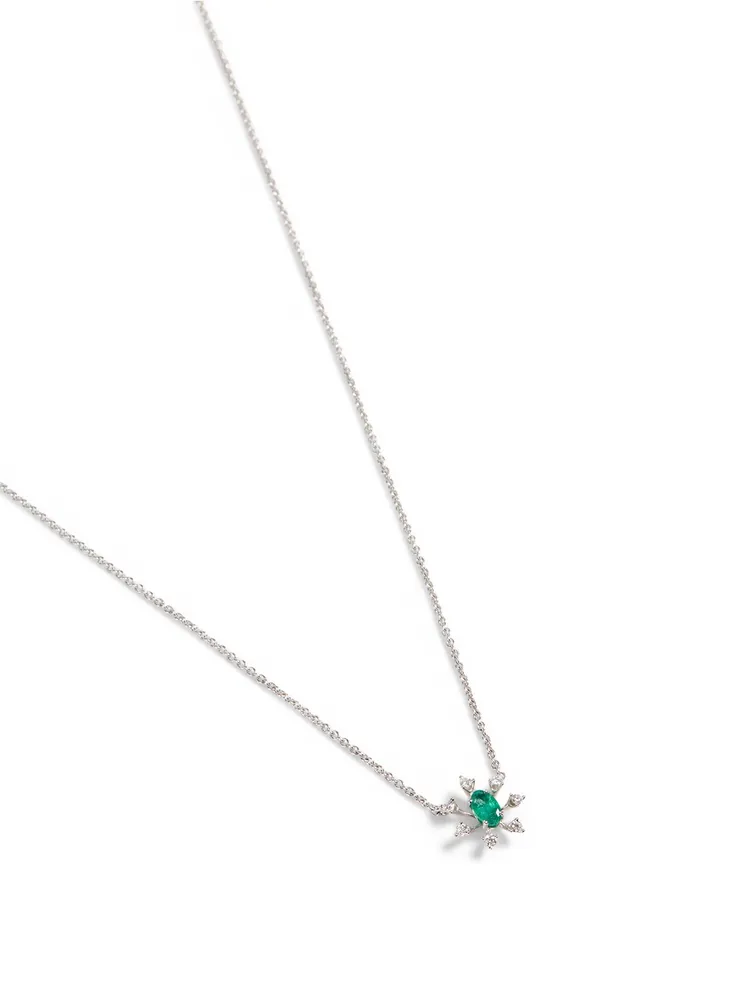 Luminus 18K White Gold Pendant Necklace With Diamonds And Emerald