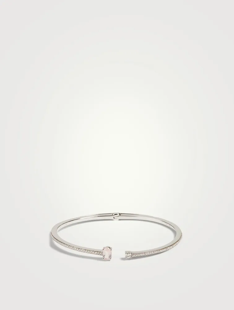 Spectrum 18K White Gold Bangle Bracelet With Diamonds And Quartz