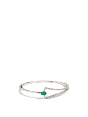 Spectrum 18K White Gold Bangle Bracelet With Diamonds And Emerald