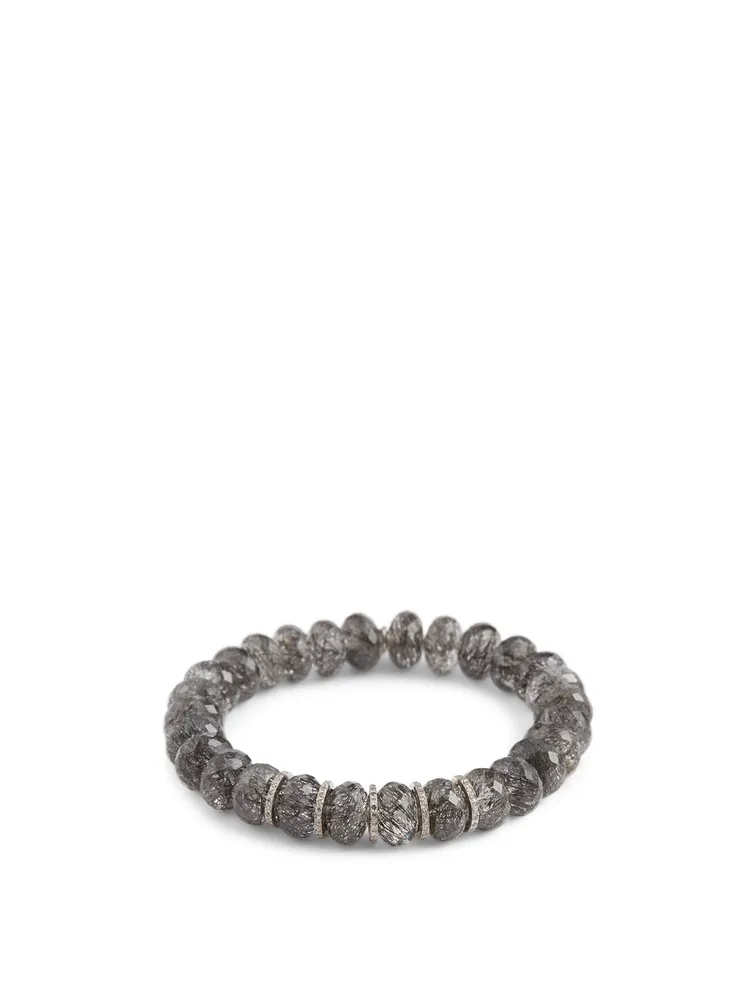 Beaded Black Tourmalinated Quartz Bracelet With Diamond Rondelles