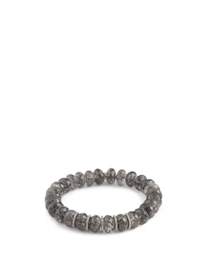Beaded Black Tourmalinated Quartz Bracelet With Diamond Rondelles