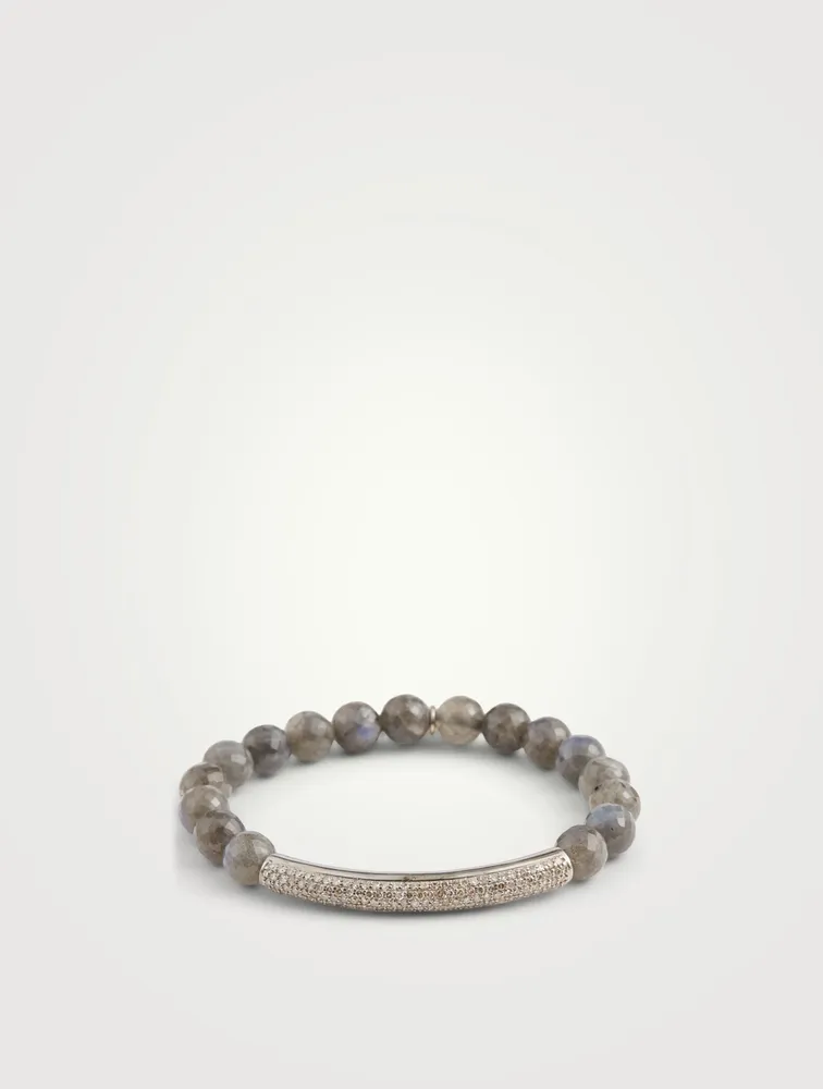 Beaded Labradorite Bracelet With Diamond Tube