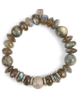 Labradorite Beaded Bracelet With Diamond Bead And Rondelles