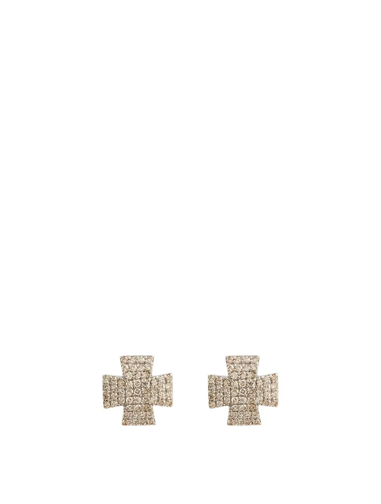 Silver Maltese Cross Earrings With Diamonds