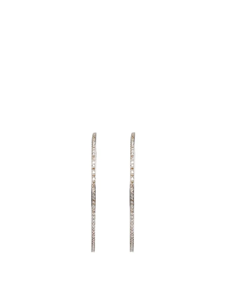 Silver Inside Out Hoop Earrings With Diamonds