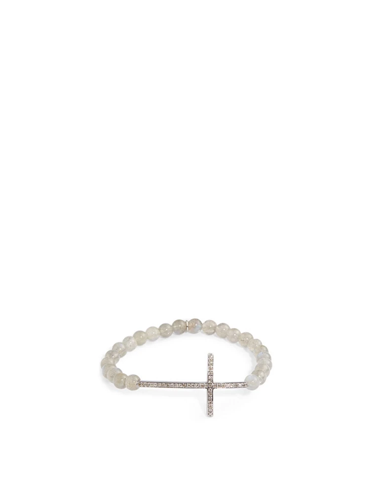 Labradorite Beaded Bracelet With Diamond Cross