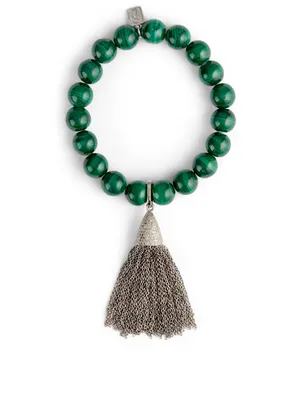 Malachite Beaded Bracelet With Diamond Tassel Charm