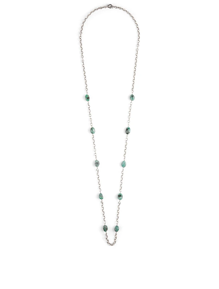 Silver Chain Necklace With Emeralds