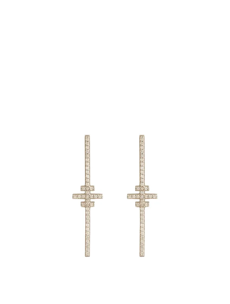 Silver Three Bar Spike Earrings With Diamonds