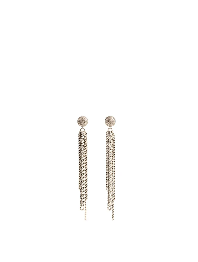 Silver Dome Fringe Drop Earrings With Diamonds