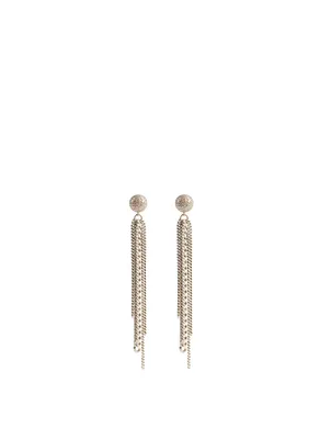 Silver Dome Fringe Drop Earrings With Diamonds