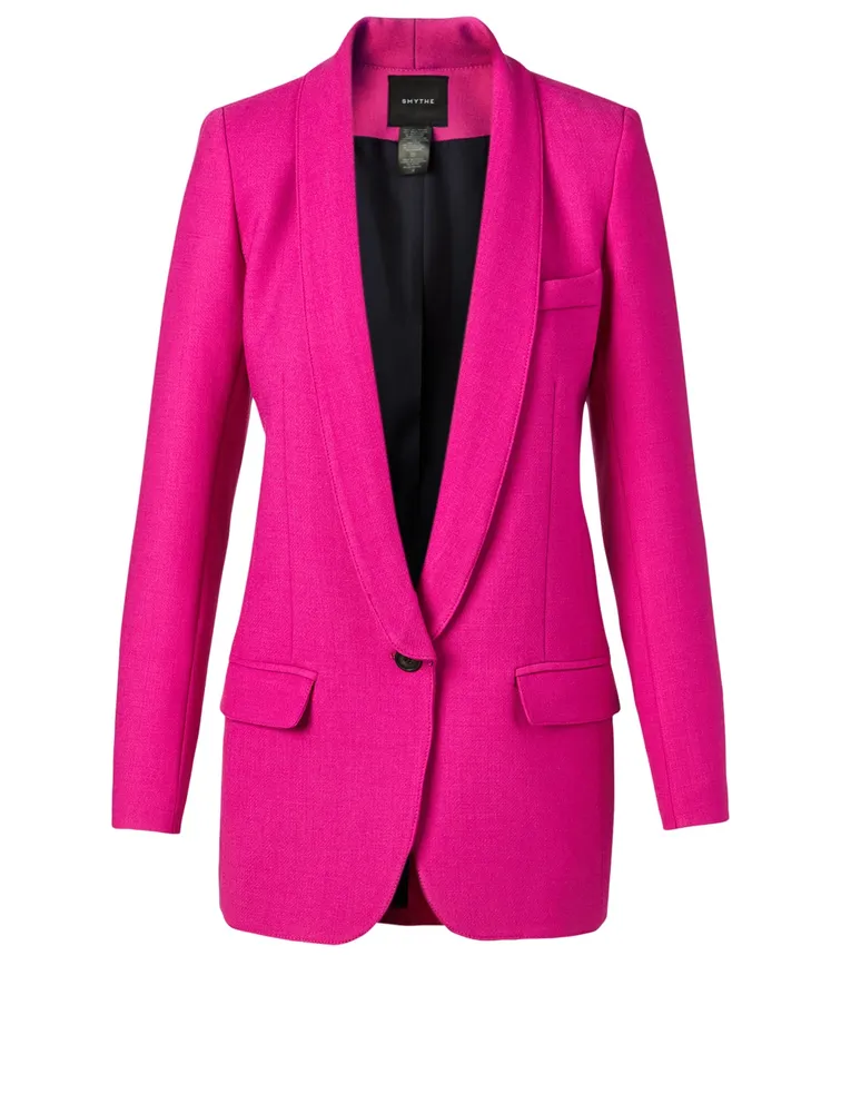 Wool-Blend Long Shawl Blazer