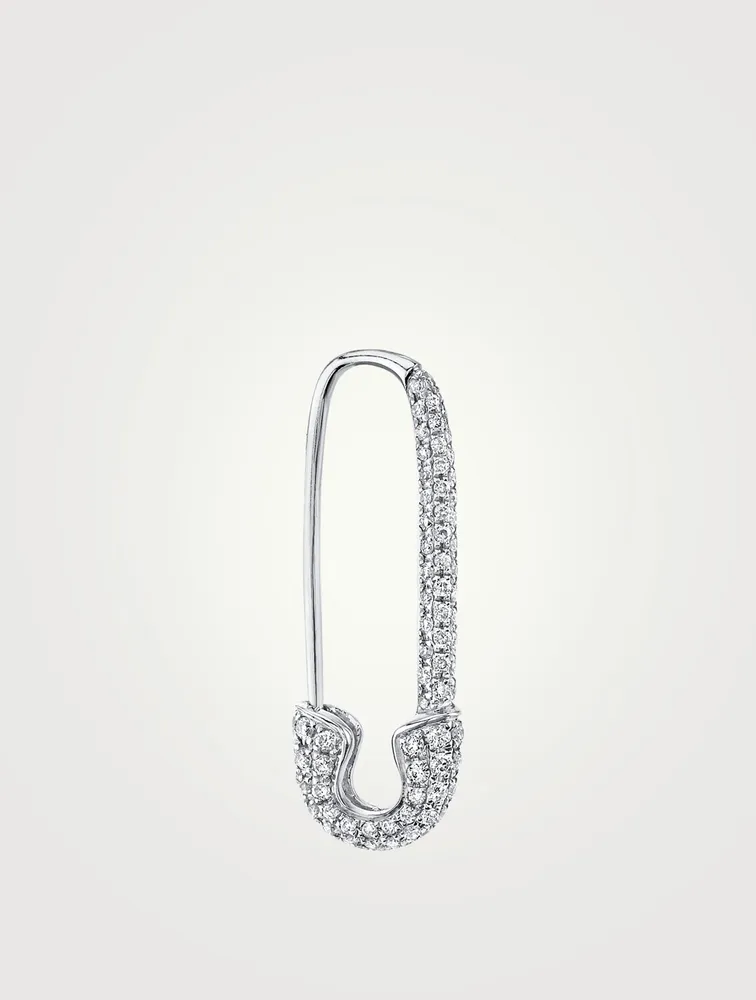 18K Gold Left Safety Pin Earring With Diamonds
