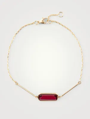 18K Gold Bar Bracelet With Rubellite