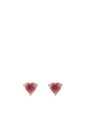 18K Gold Ruby Heart Stud Earrings