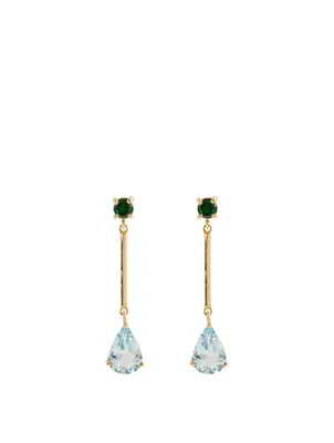 18K Gold Raindrop Earrings With Tsavorite And Aquamarine