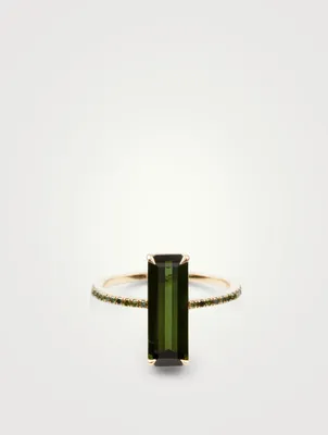 18K Gold Ring With Green Tourmaline And Diamonds