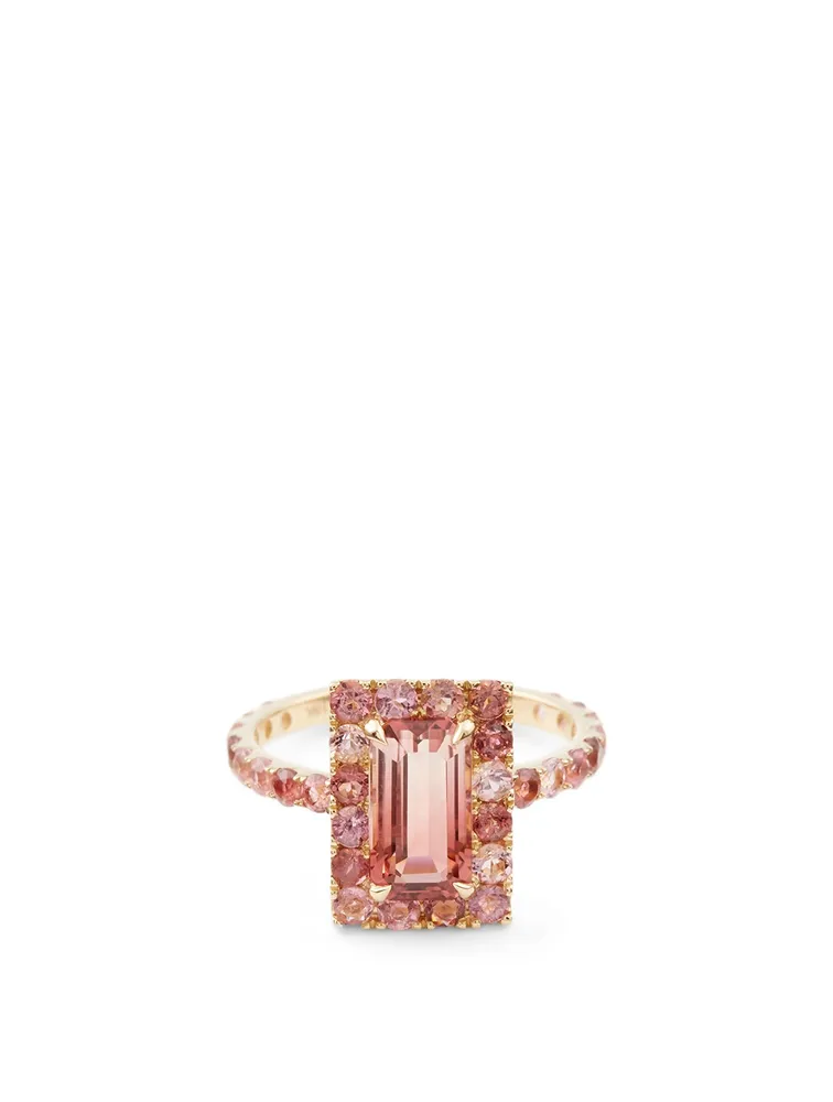 18K Gold Bubble Gum Deco Ring With Tourmaline