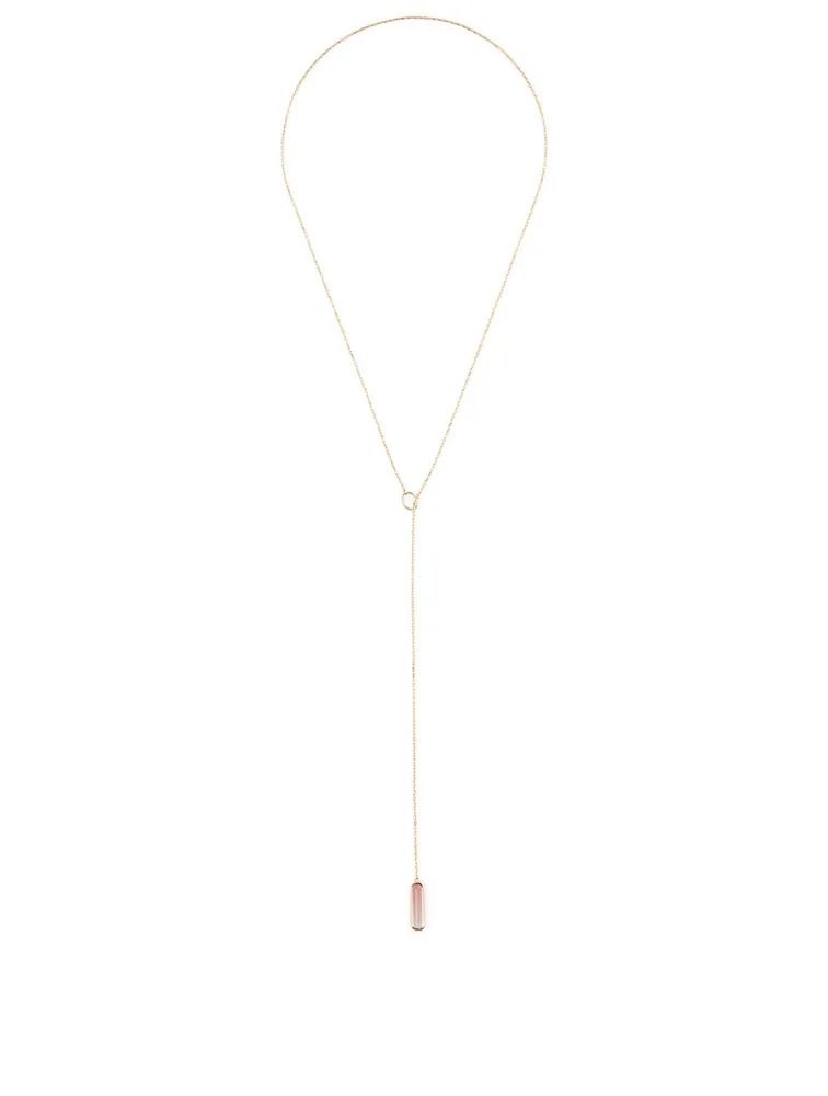 18K Gold Lariat Necklace With Pink Tourmaline