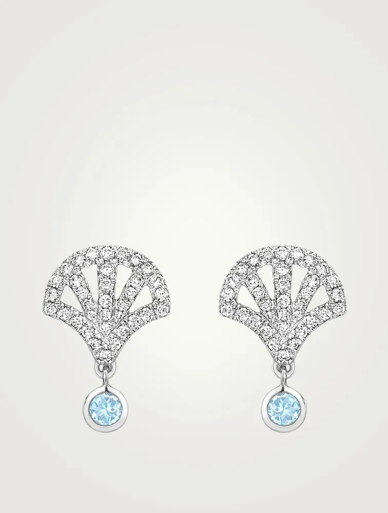 Freya 18K White Gold Fan Earrings With Blue Topaz And Diamonds