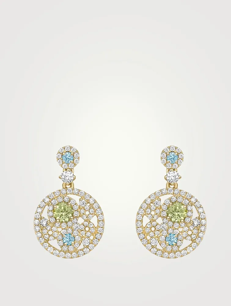 Bubbles 18K Gold Earrings With Diamonds, Peridot And Blue Topaz