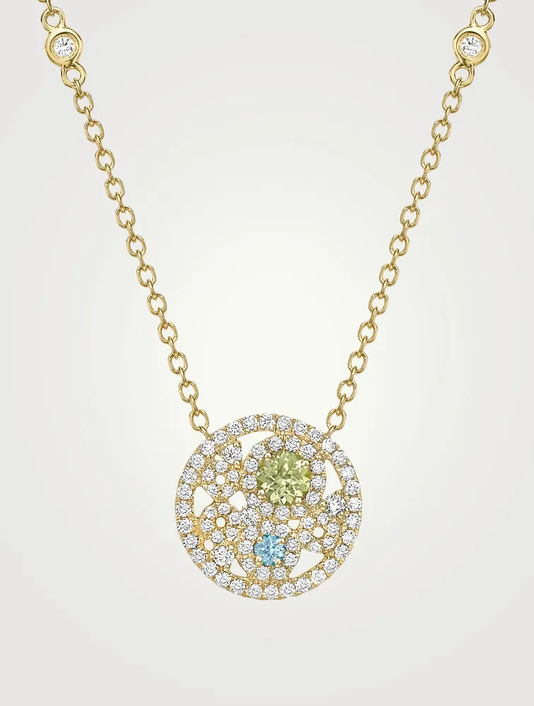 Bubbles 18K Gold Necklace With Diamonds, Peridot And Blue Topaz