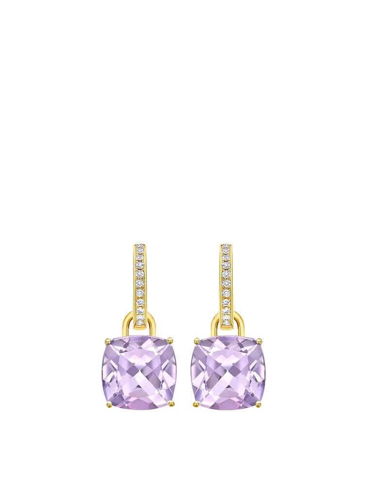 Kiki Classics 18K Gold Earrings With Amethyst And Diamonds