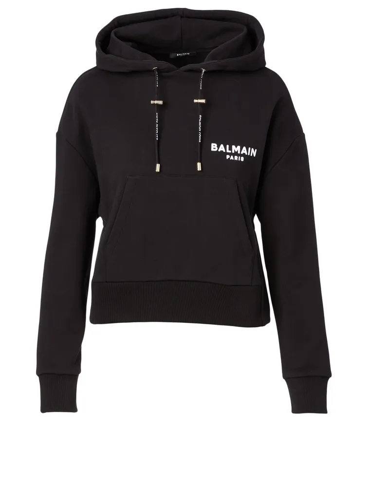 Cotton Cropped Hoodie With Logo