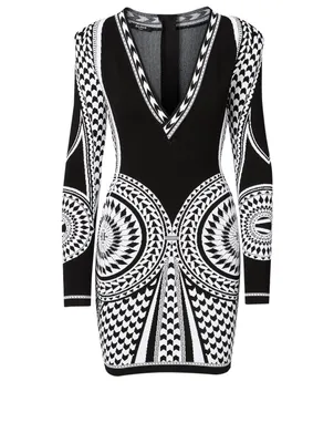Jacquard Long-Sleeve Mini Dress