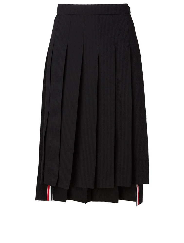 Wool Seersucker Pleated Skirt