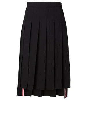 Wool Seersucker Pleated Skirt