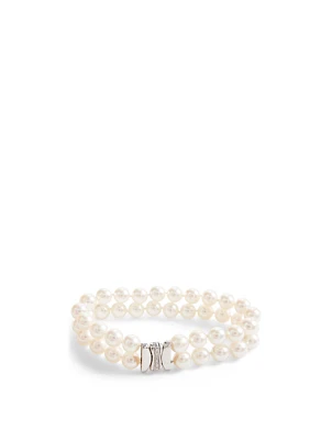 18K White Gold Pearl Bracelet With Diamonds