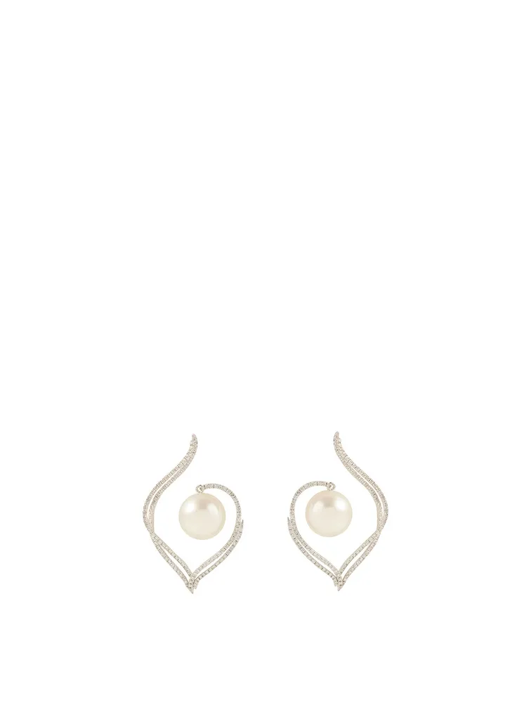 18K White Gold Australian South Sea Pearl And Diamond Earrings