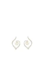 18K White Gold Australian South Sea Pearl And Diamond Earrings