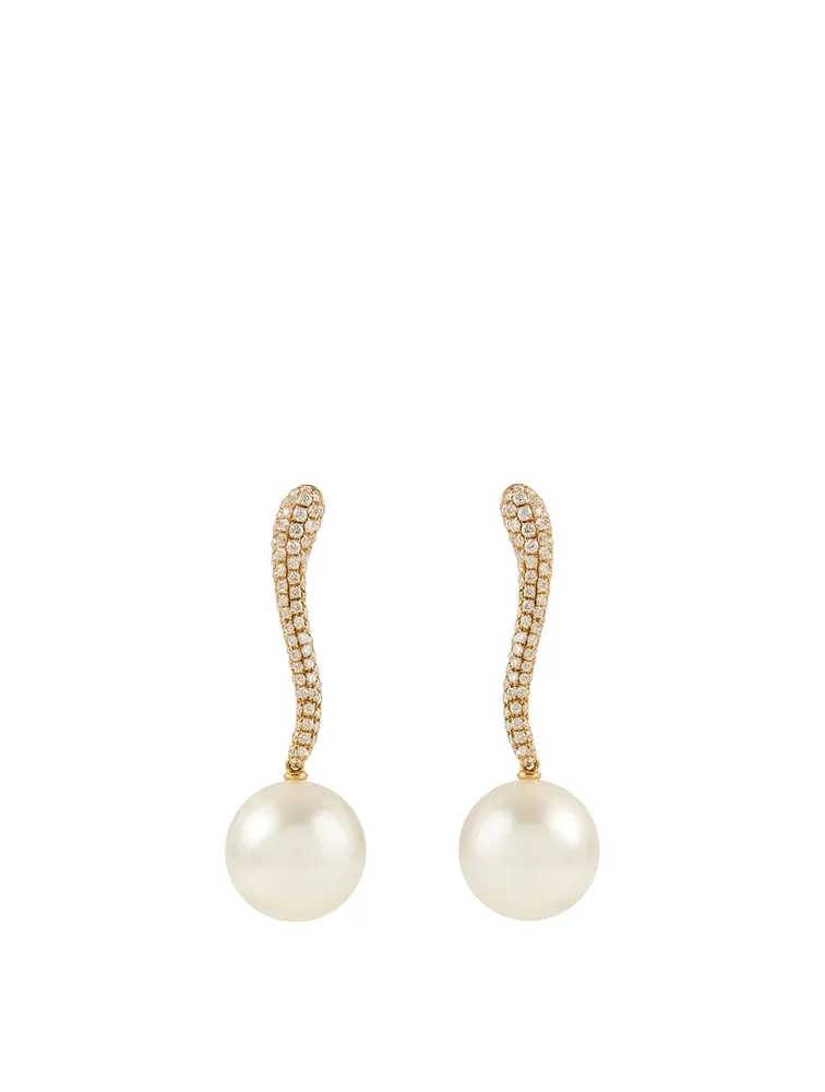 18K White Gold Australian South Sea Pearl And Diamond Earrings