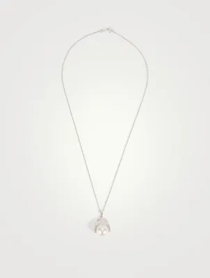 18K White Gold Pearl And Diamond Pendant Necklace
