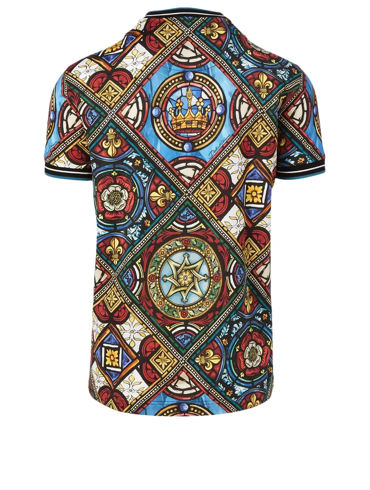 Cotton T-Shirt With Stained Glass Print