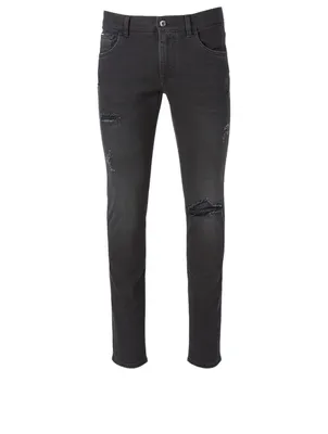 Cotton Stretch Jeans With Logo Patch
