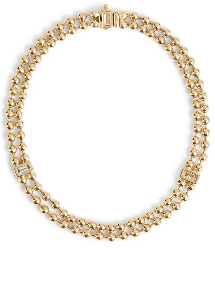 Flapper 18K Gold Strand Ball Chain Bracelet With Diamonds