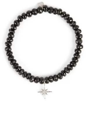 Black Spinel Beaded Bracelet With Small 18K White Gold Diamond Starburst Charm