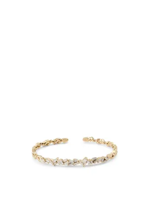 Rainbow Fireworks 18K Gold Bangle Cuff Bracelet With Diamonds