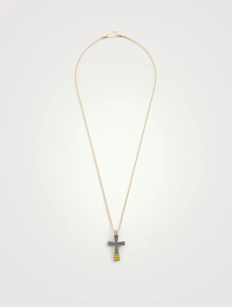 The Cross Black And Yellow Silver Pendant Necklace