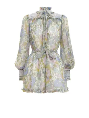 Super Eight Silk Long-Sleeve Romper Floral Print